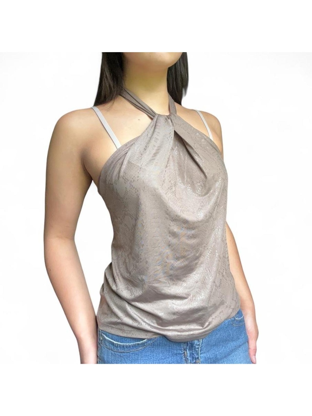 tan snakeskin sleeveless halter top